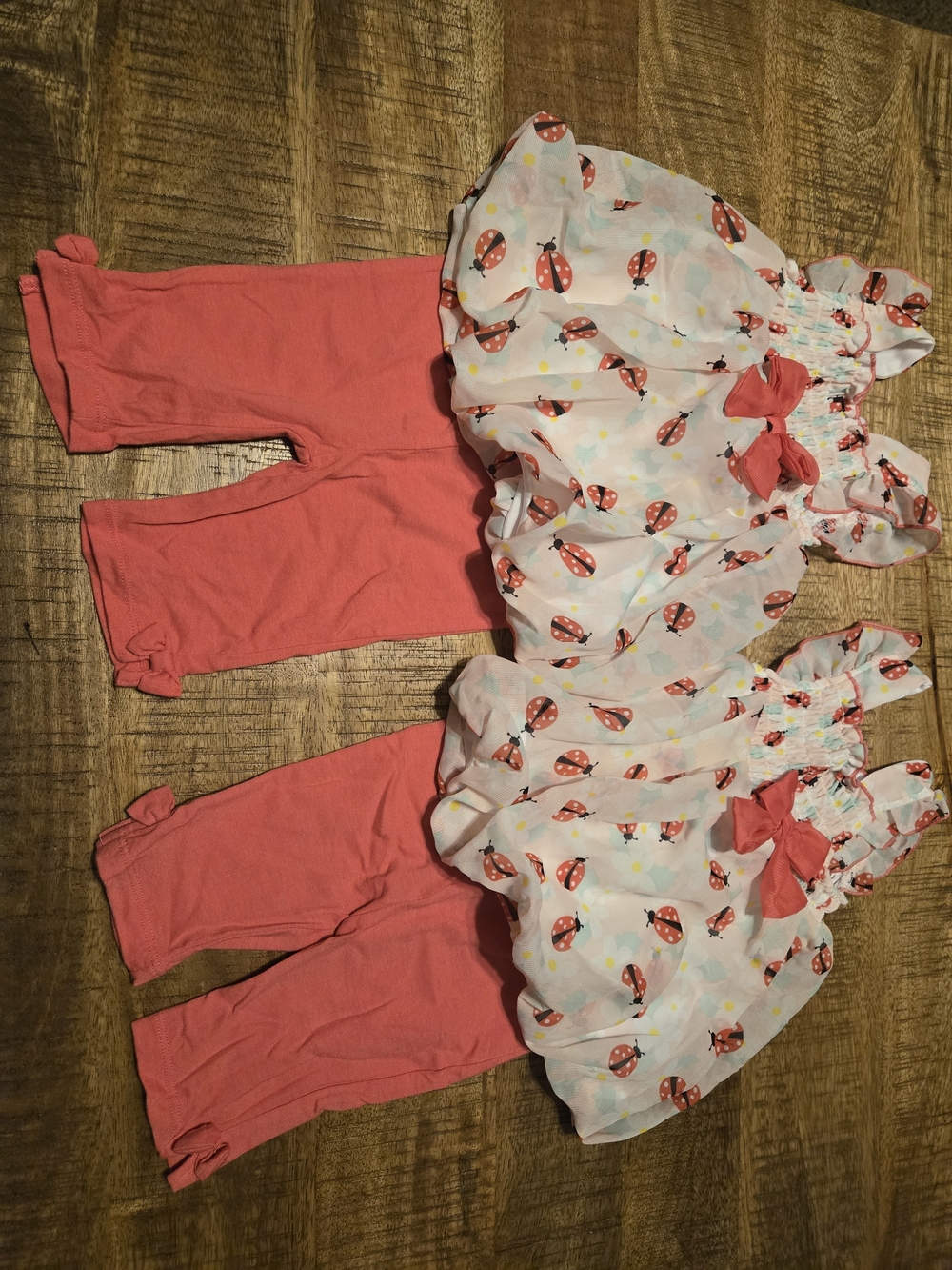 Cute Ladybug Tunic & Coral Leggings Set 12 Month Set Of 2 For Twins